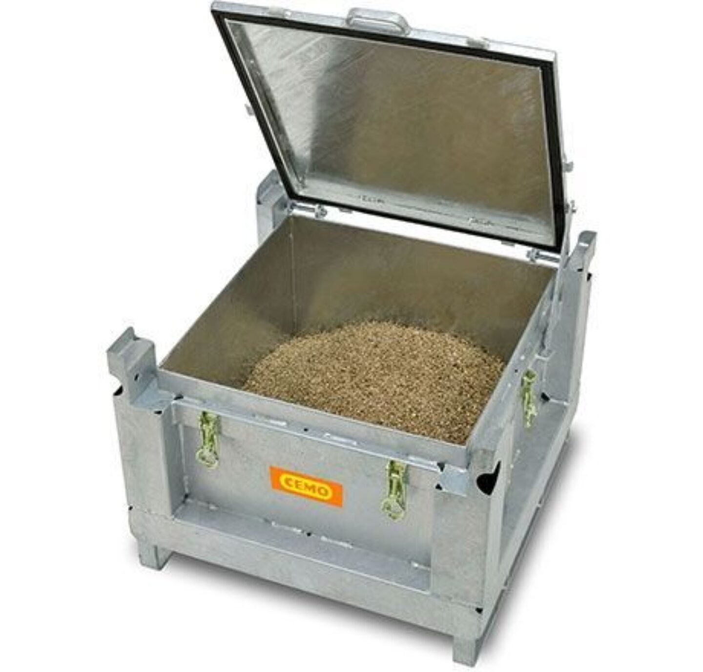 11201 03 akku stahlsammelbehaelter geoeffnet mit vermiculite draufsicht